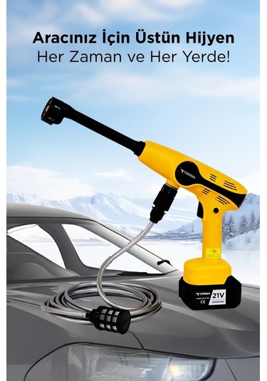 Torima D-015 Sarı Akülü Şarjlı Yüksek Basınçlı Oto Araba Bahçe Yıkama,temizleme Su Tabancası