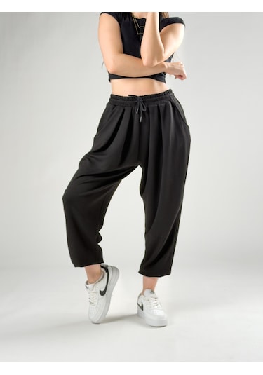 Cocopelli Pileli Siyah Kadın Jogger Pantolon Coc2849 Siyah