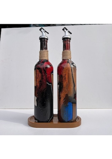 Modern Tasarımlı Soyut Yüz Desenli Renkli 750 Ml Zeytinyağı Sıvıy