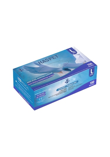 Haspet Nitril Muayene Eldiveni 100'lü L Büyük Boy Mavi