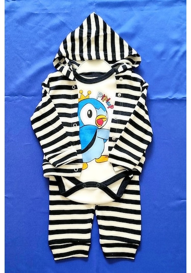 Penguen Desen 3 Lü Çocuk Takım-mavi Mavi