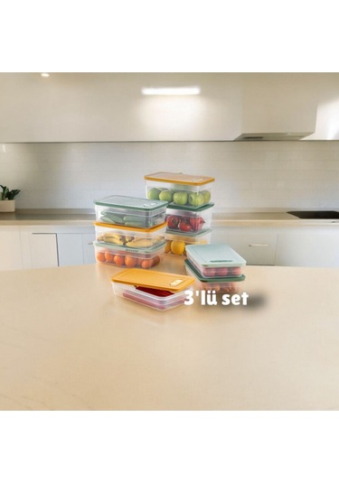 Buzdolabı Saklama Kabı 3'lü Set 1 2,5-3,8-5 Lt Renkli Kiltli Ka