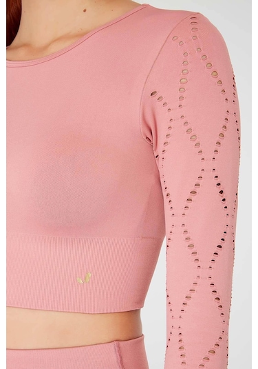 Jerf Naples Uzun Kol Crop Top Econyl Pembe