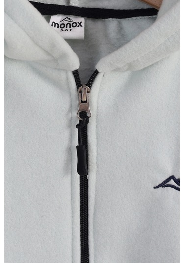 Monox Lastik Manşetli Fermuarlı Kapüşonlu Çocuk Unisex Polar Ceket Su Yeşili