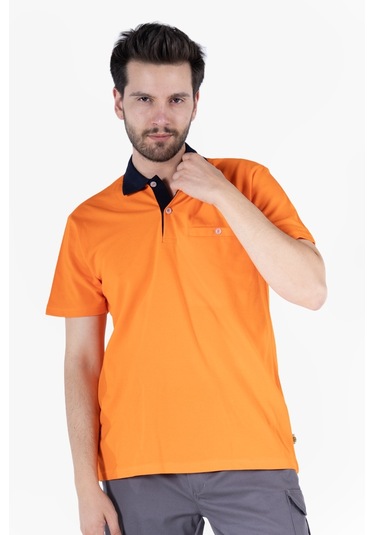 T-shirt %100 Pamuk Polo Yaka Fleto Cepli %100 Pamuk Turuncu