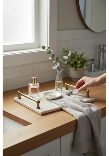 Akayev Traverten Rustik 30x20 Cm Tepsi Beyaz