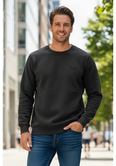 Remsa Erkek İçi Şardonlu Bisiklet Yaka Pamuklu Sweatshirt 0319 Siyah Siyah