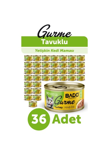 Bado Gurme Yaş Yetişkin Kedi Maması Hindi Etli 85 Gr 36 Adet