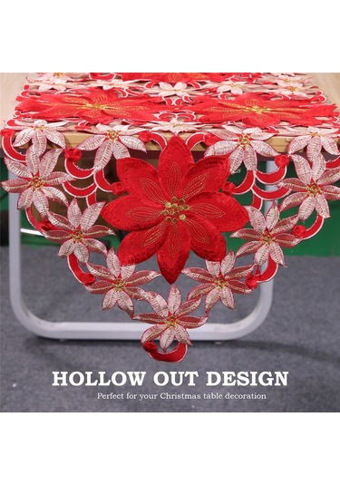 Xiaaokeji Noel İşlemeli Masa Örtüsü, Restoran Partisi İçin, 15x70 İnç Kırmızı