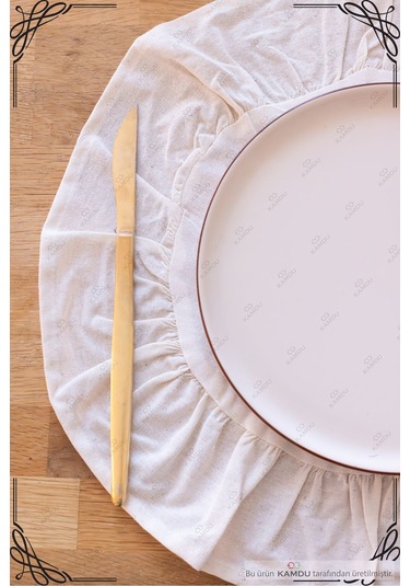 2 Adet - 40x40cm Daire Supla, Fırfırlı Amerikan Servisi, %100 Keten, Şık Tasarım Supla Bej