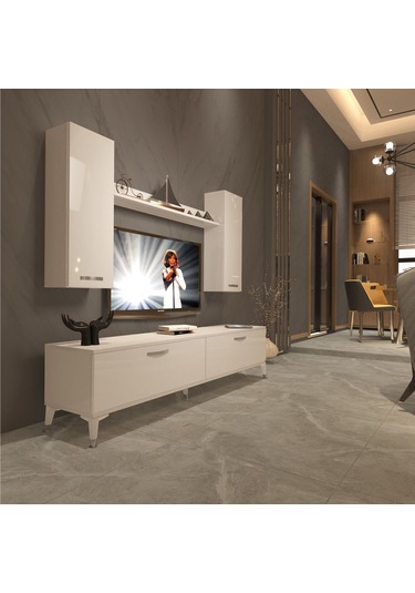 Decoraktiv Eko 7 Slm Std Silver Tv Ünitesi Tv Sehpası Beyaz