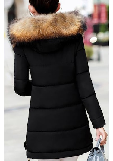 Barbora Kışlık Kürk Yaka Şişme Kadın Mont 7112Siyahh