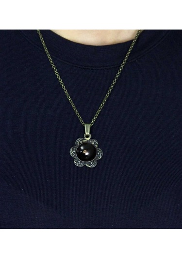 Doğal Taş Oniks Doğal Taşlı Desenli Otantik Kadın Kolye 45 Cm Zincirli Euk18o Siyah