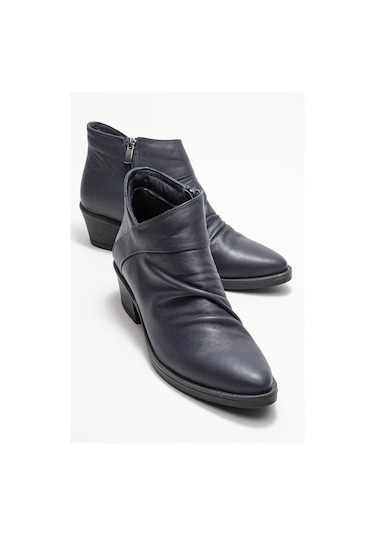 Rule Lacivert Hakiki Deri Kadın Kalın Topuklu Bot Lacivert