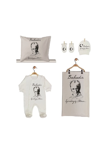 Pia Baby Gl 1952-02 İsme Özel Beşli Tulum Set Krem