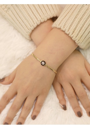 14 Ayar Altın Balık Sırtı Siyah Baget Bileklik Altın