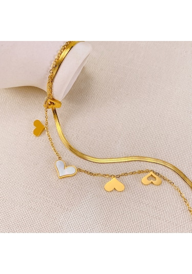 Sones Opk Gz193 Paslanmaz Çelik Çift Katmanlı Kalp Bileklik Altın