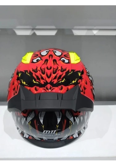 Mts Pro 801 Demon Güneş Gözlüklü Motosiket Kaskı Sarı - Kırmızı