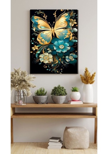 Mavi Kelebek Kanvas Tablo Ev Salon Oda Mutfak Duvar Oda Hediyelik Dekarasyon Süsü Ölçü Seçiniz