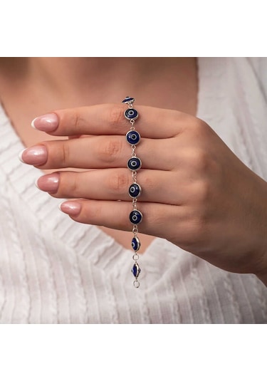 Gümüş Yuvarlak Nazar Kadın Bileklik Gümüş