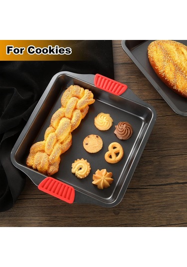 Silikon Saplı Kare Fırın Tepsisi Metal Yanmaz Yapışmaz 30 Cm Siyah