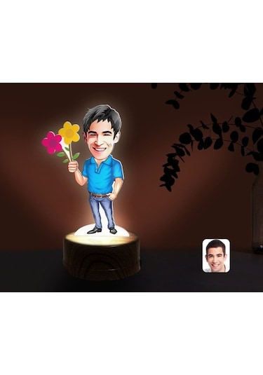 Kişiye Özel Erkek Karikatürlü Dekoratif 3D Biblo Led Işıklı Gece (481497626)