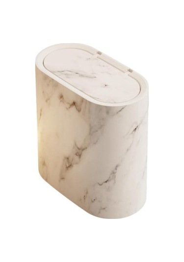 Modern Çöp Kovası Büyük Kapasiteli Mermer Desenli Çöp Kutusu Çok Amaçlı Kullanım Banyo Dar Küçük Çöp Kutusu Kapaklı Beyaz Beyaz