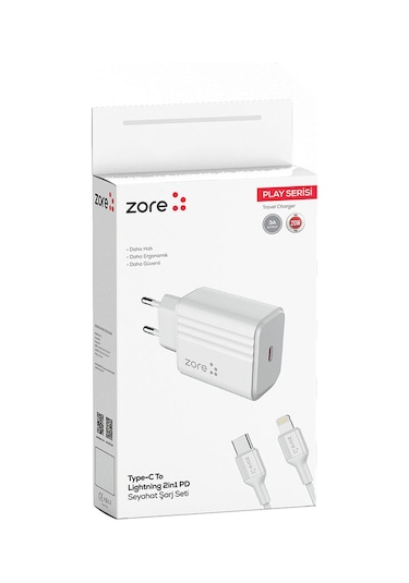 Mobilefix Play Serisi Pl2 Type-c To Lightning 2in1 Pd Seyahat Şarj Aleti 20w - Beyaz Beyaz