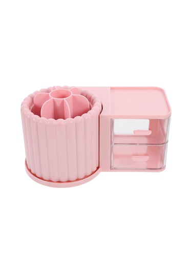 Ganzhoushop Masaüstü Kalemlik Masa Kozmetik Fırça Düzenleyici Döndürülebilir Tepsi Minimalist Tasarım Pembe 23.50x13.50x13.00cm 1paketpembe
