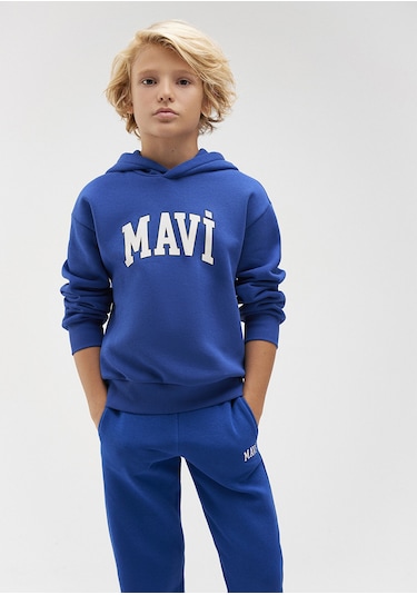 Mavi - Mavi Logo Baskılı Mavi Kapüşonlu Sweatshirt 6610110-70896 Mavi