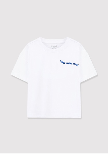 Mavi - Miav Baskılı Beyaz Crop Tişört 7610180-620 Beyaz