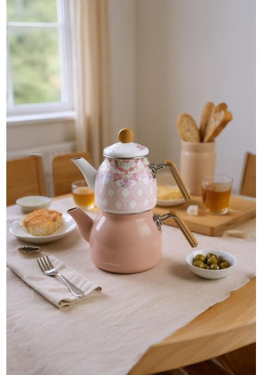 Bambum Unique - Bambu Kulplu Emaye Çaydanlık Takımı Pembe