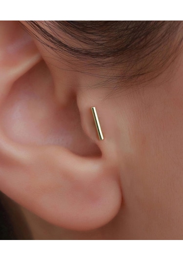 14 Ayar Altın Çizgi Tragus Piercing Sarı Altın