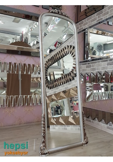Matmazel Model Gümüş Renk Varaklı Ayaklı Boy Aynası Gümüş