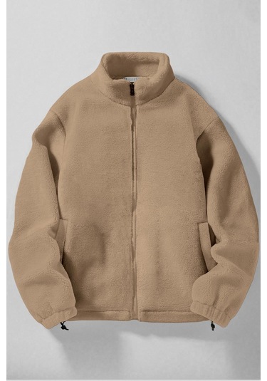 Ghassy Co. Erkek Alaska Regular Peluş Sherpa Kışlık Tam Fermuarlı Polar Sweatshirt Bej