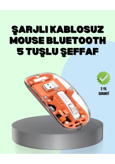 Şarjlı Ergonomik Fare 1600 Dpı, Sessiz Tıklama Özellikli Standart