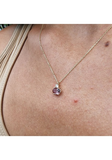 1.15ct Sultanayt 0,20ct Pırlanta Signty Sade Modern Tasarım Minimal Doğal Taşlı 14 Ayar Altın Kolye