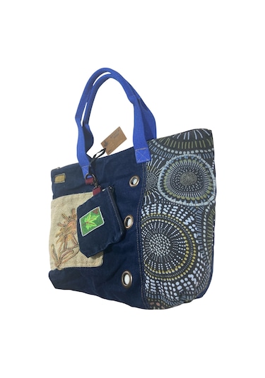 Vintage Salaş Çok Renkli Orta Boy Günlük Seyahat Gezi Omuz Çantası 36cmx34cm Bej