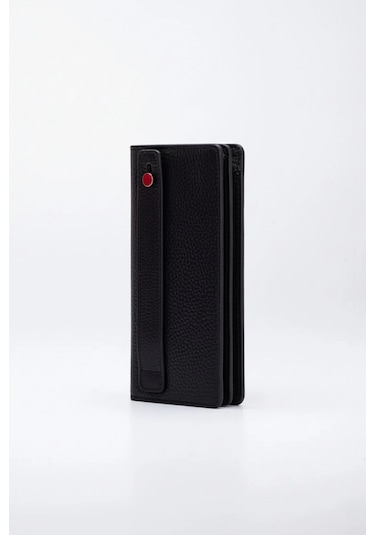 Telefon Bölmeli Cüzdan İsim Baskılı Mıknatıslı Ve El Bantlı Paraportföy Siyah