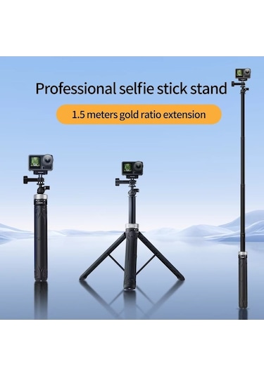 Tongxida 360 Derece Dönen 1,5m Selfie Çubuğu Katlanabilir Tripod Gopro Hero / Insta360 / Djı Osmo Action Siyah