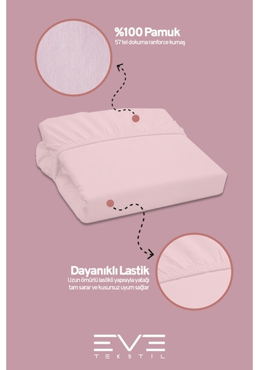 Eve Tekstil %100 Doğal Pamuk Tek Kişilik Rainforce Kumaş Lastikli Çarşaf Ve Yastık Kılıf Set Toz Pembe