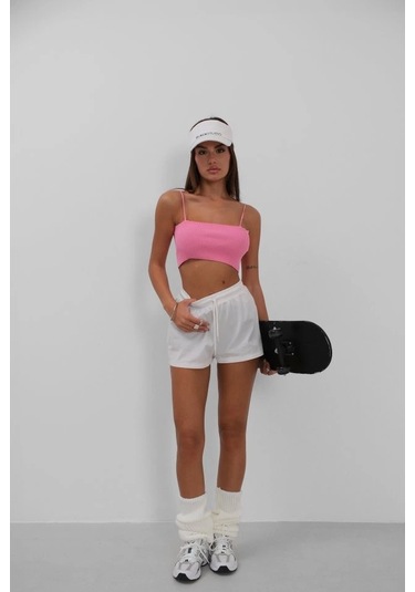 İnce Askılı Crop Top Pembe