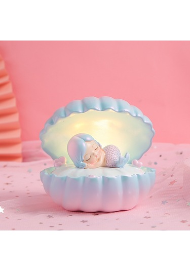 Tcherchi Kabuk Denizkızı Gece Lambası Çocuklar İçin Masaüstü Dekorasyonu Mavi