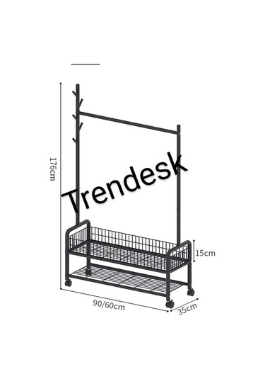Metal Siyah 2 Raflı Raflı Konfeksiyon Askılığı Ayaklı Elbise Askılığı 176cm Siyah