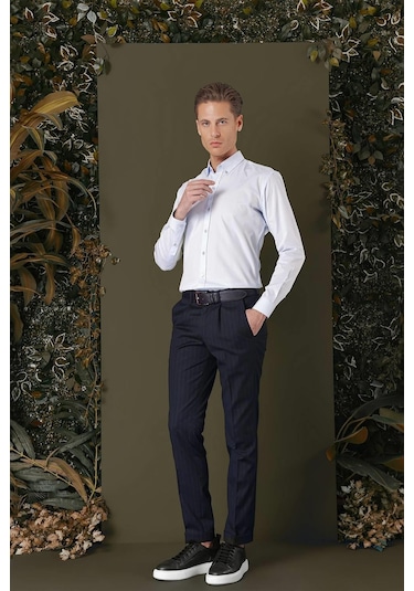 Efor Gk 711 Slim Fit Mavi Klasik Gömlek Mavi