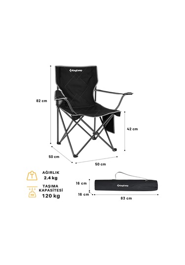 Kingcamp Lotus Comfort Konforlu & Takviyeli Kamp Sandalyesi Black Siyah