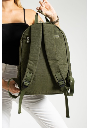 Lüx Krinkıl Kumaş Lise Ve Ortaokul Sırt Çantası, Krinkıl Okul Çantası Haki