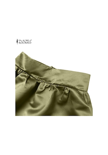 Zanzea Kadın Moda Yüksek Bel A-line Saten Etekler Düz Renk Parti Uzun Etekler Şarap Kırmızısı Kırmızı