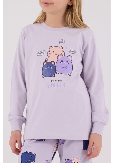 Rolypoly Kız Çocuk Uzun Kol Pijama Takım Lila-1758 Lila