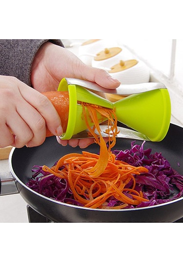 Hombey Yeşil Çift Büyüklük Seçenekli Sebze Spiral Makinesi - El Tipi, Taşınabilir, Güvenli Ve Kolay Temizlenir Mutfak Aleti Diğer